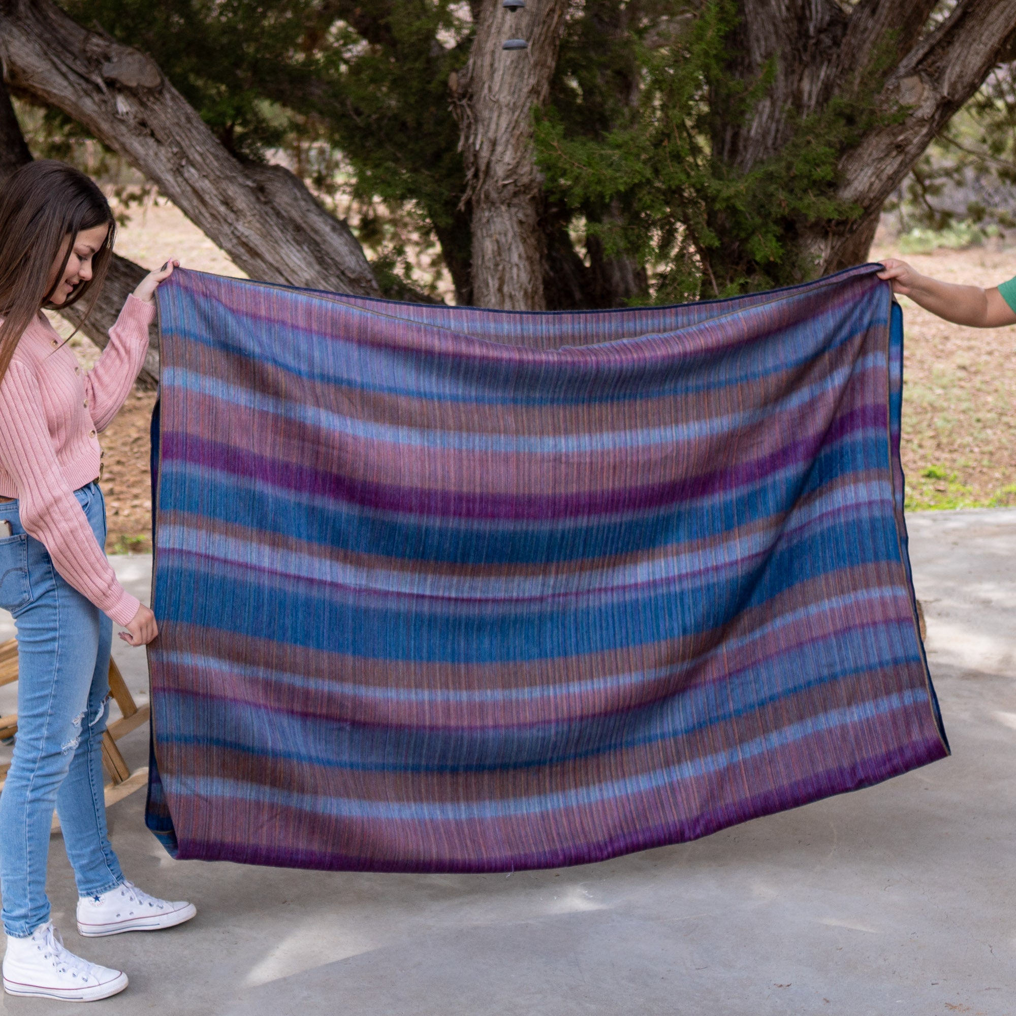 NWT Shupaca Alpaca Throw Blanket Stripes Gray Blue Tan Purple 8’ x 5' online Or 70x90